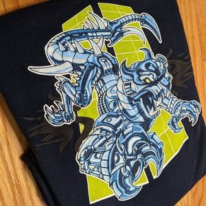 Vintage Y2K 2000s Novel Men's XL Shirt Dark Blue Anime Tribal Style Animal Mech